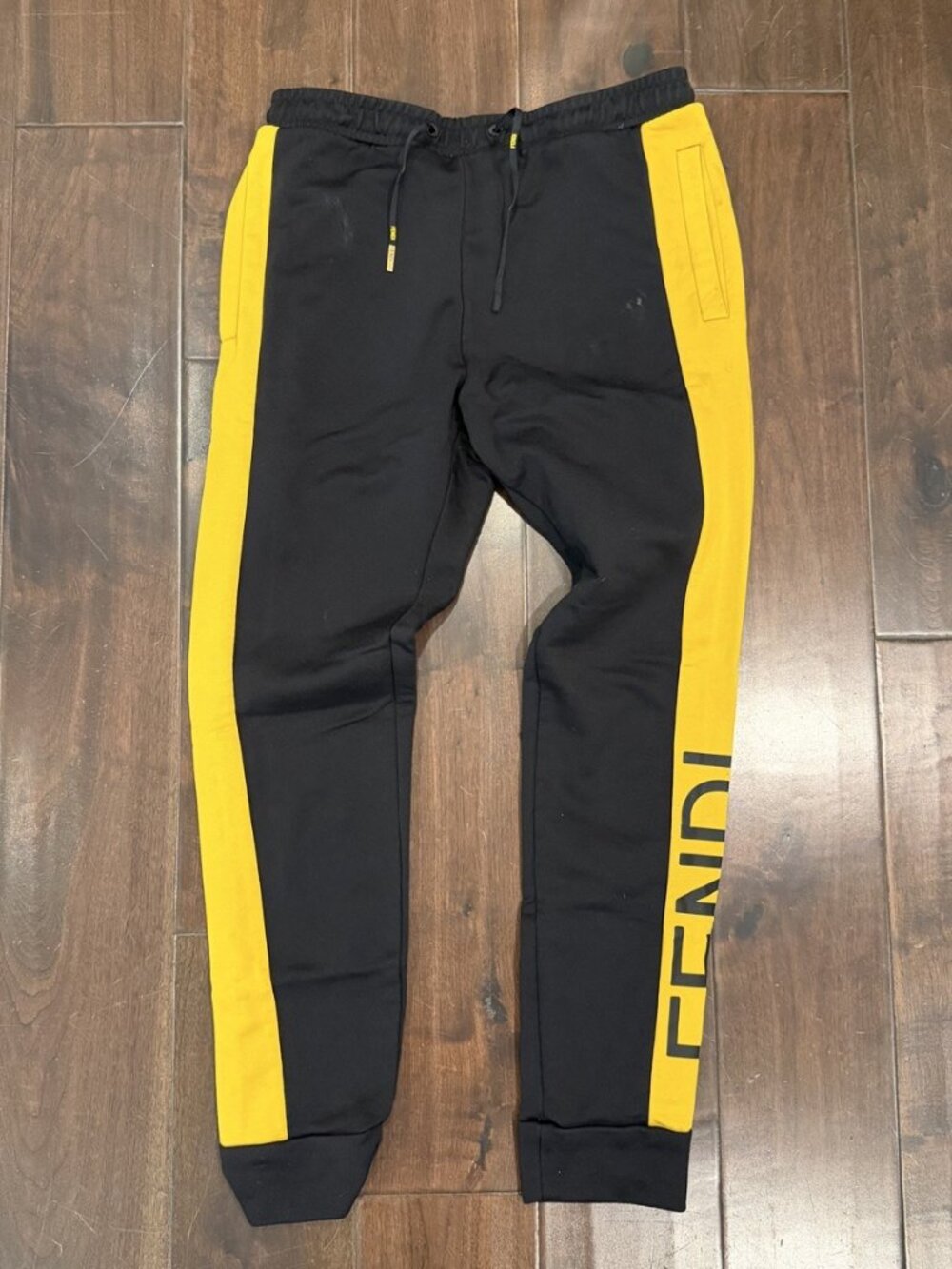 Fendi logo stripe jogger sweatpants black yellow